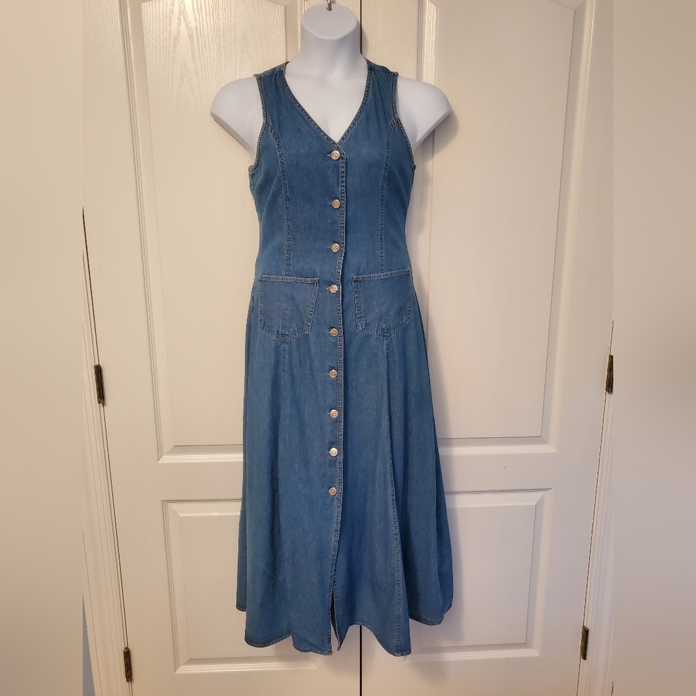 Vintage 80s Denim Maxi Dress size S